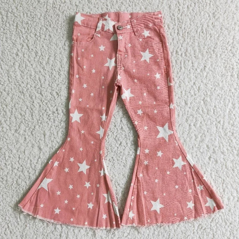 C14-11 July 4th Baby Girl Pink Stars Denim Jeans