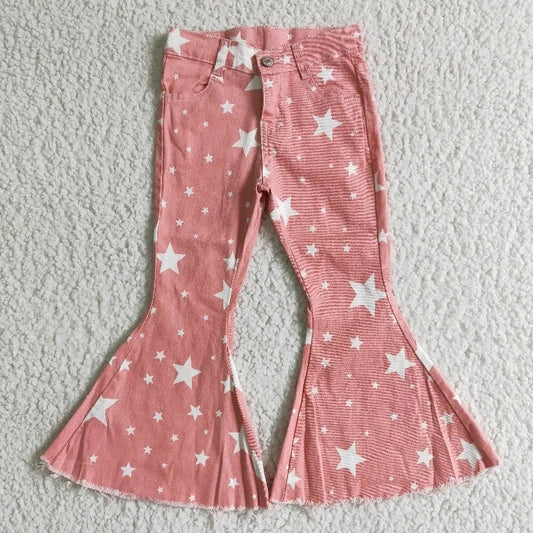 C14-11 July 4th Baby Girl Pink Stars Denim Jeans