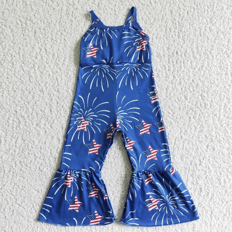 SR0055 July 4th Baby Girl Summer Stars One-piece Tunic Jumpsuit