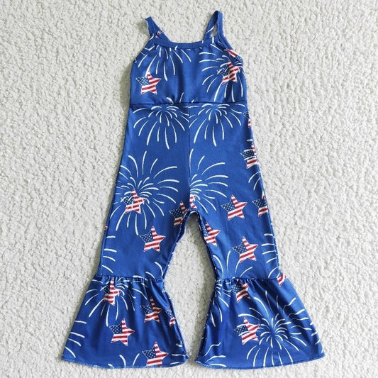 SR0055 July 4th Baby Girl Summer Stars One-piece Tunic Jumpsuit