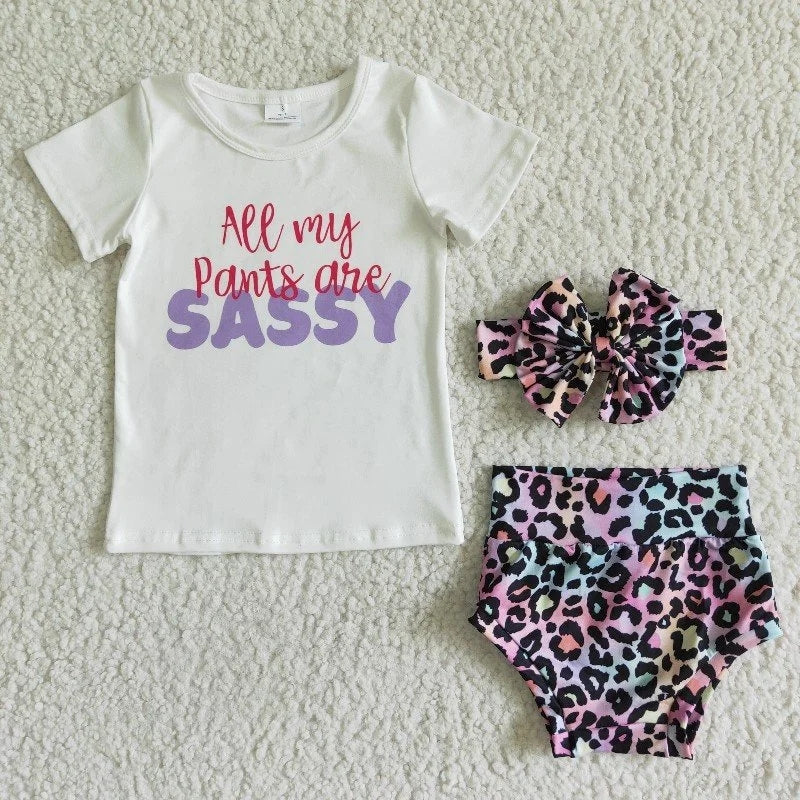 GBO0021 All My Pants Are Sassy Leopard Bummies Shorts Outfit & Headband