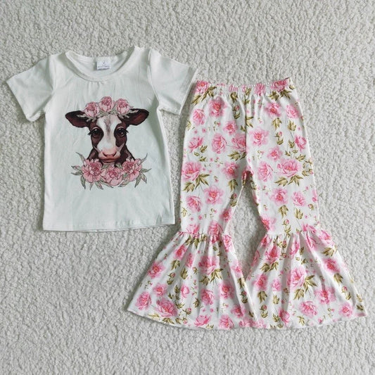 B7-11 Western Cow Floral Bell Pants Outfit