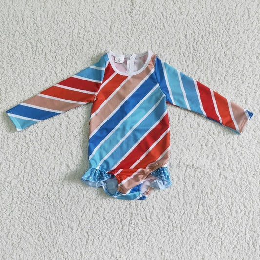 S0007 Baby Girl Stripe One Piece Long Sleeve Baby Girl Swimsuit