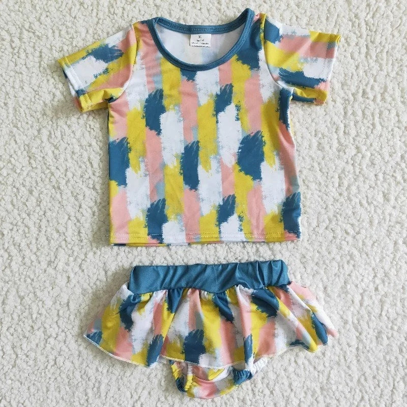 S0018 Baby Girl Tie Dye Summer Swimsuit Outfit