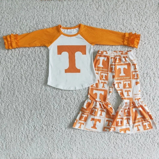 6 B3-36 Orange Ruffle Bell Pants Outfit