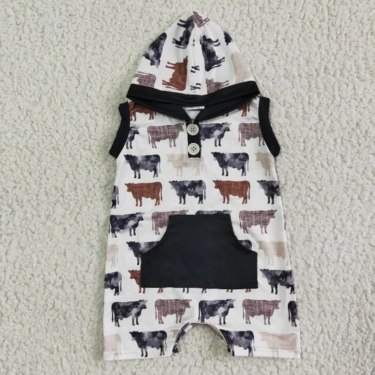 SR0041 Baby Boy Hoodie Cow  Romper