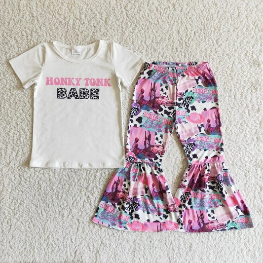 Baby Girl Babe Music Western Bell Cow Print Pants Outfit