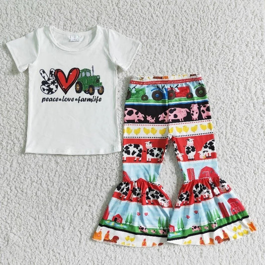 B13-4 Baby Girl Peace Love Farmlife Bell Pants Set