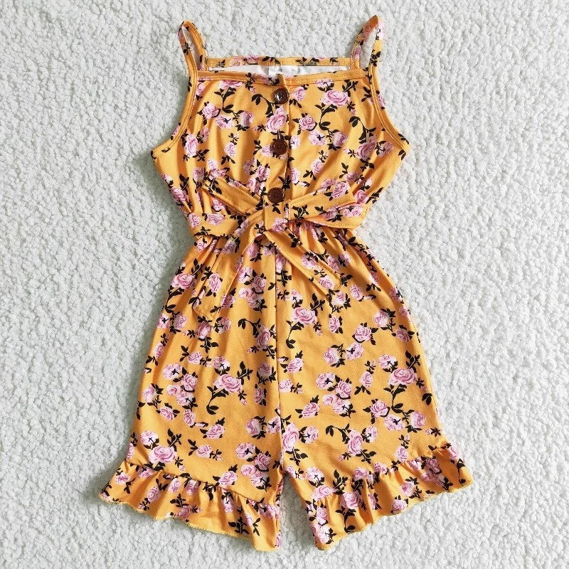 SR0005 Summer Yellow Floral One-piece Tunic Jumpsuit