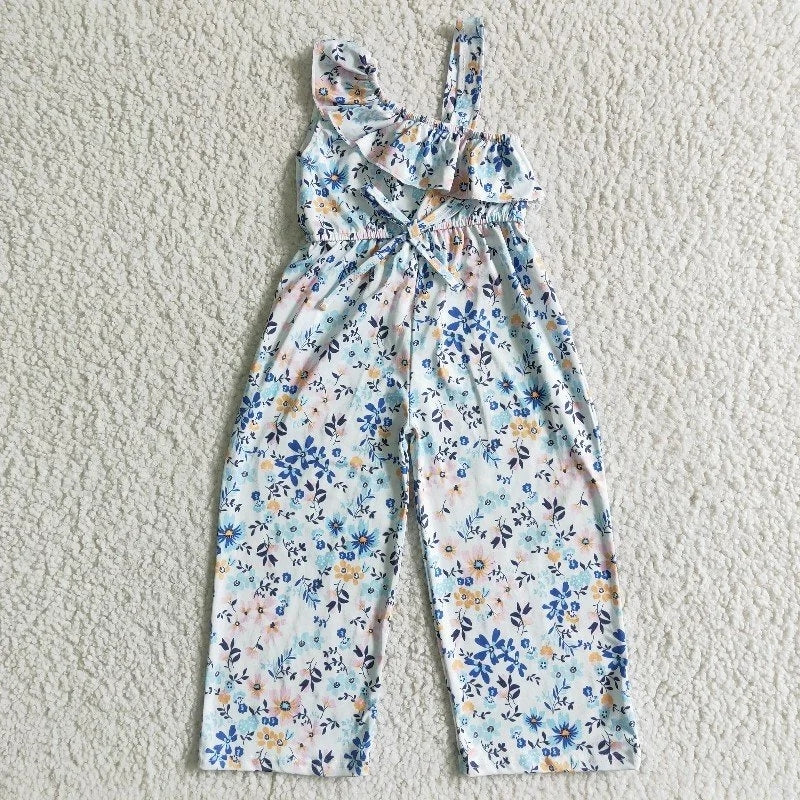 SR0007 Summer Blue Floral One-piece Tunic Jumpsuit