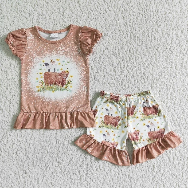 GSSO0083 Baby Girl Summer Cow Shorts Outfit