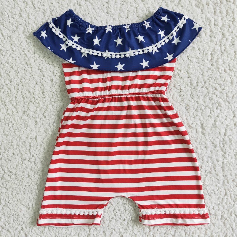 A4-5-2 July 4th Baby Girl Summer Stripe One-piece Tunic Jumpsuit