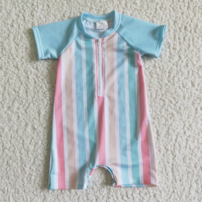 EC0007 Baby Boy Stripe Zipper One Piece Romper Swimsuit