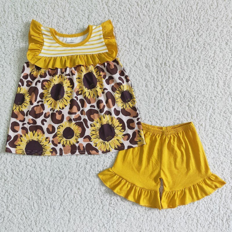 GSSO0069 Baby Girl Summer Sunflower Shorts Outfit