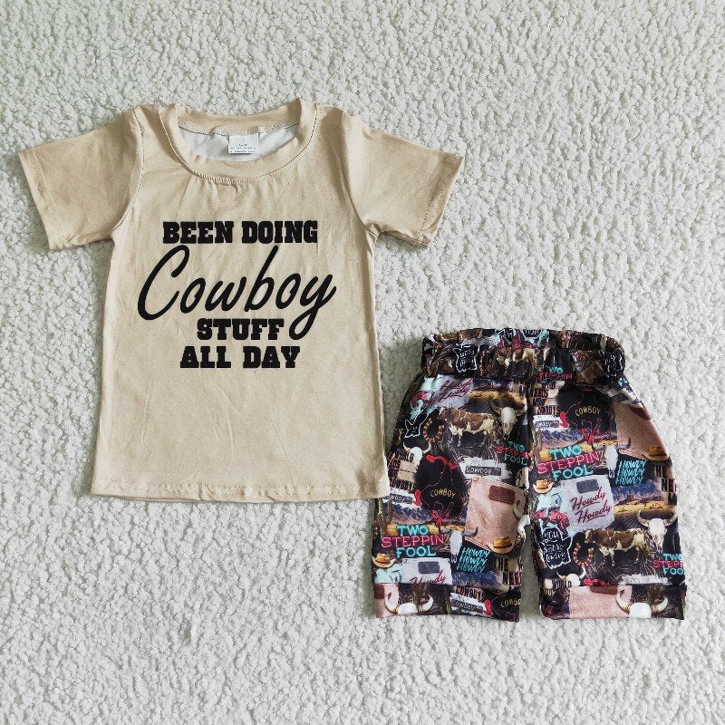 GSSO0017 Baby Boy Western Cow Shorts Outfit
