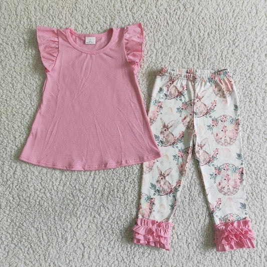 Easter Baby Girl Pink Rabbit Bunny Basket Bell Pants Set