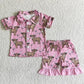 B11-28 Baby Girl Western Summer Cow Pajamas Shorts Outfit