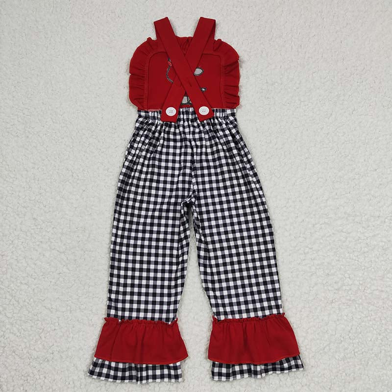 SR0165 Baby Girl Embroidery Cow Plaid Jumpsuit