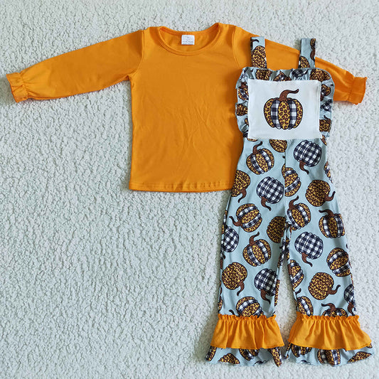 GLP0114 Baby Girl Kids Thanksgiving Pumpkin Overall Pants Outfit