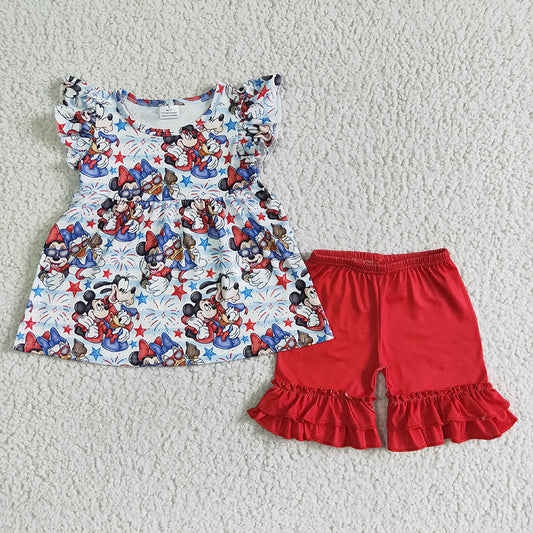 GSSO0094 July 4th Baby Girl Summer Cartoon Shorts Outfit