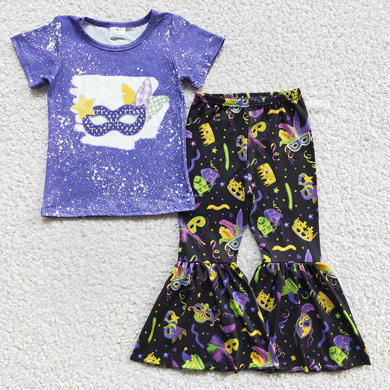 GSPO0220 Baby Girl Mardi Gras Purple Bell Pants Outfit