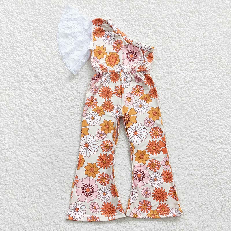 SR0211 Baby Girl One Shoulder Floral Jumpsuit