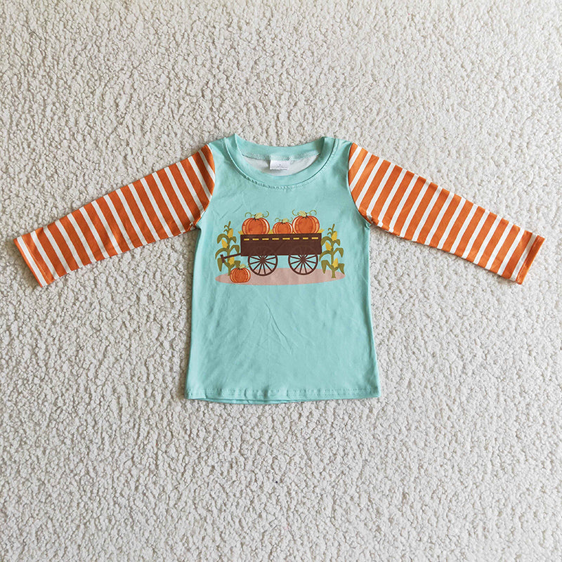 BT0030 Thanksgiving Pumpkin Baby Boy Green Shirt