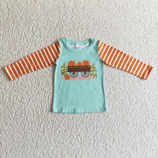 BT0030 Thanksgiving Pumpkin Baby Boy Green Shirt