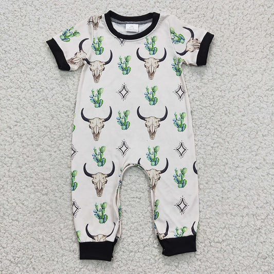 SR0144 Baby Boy Cow Cactus Western Romper