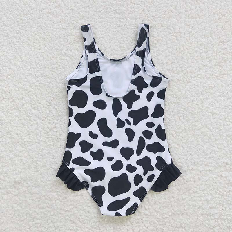 S0051 Baby Girl Western Cow Print One Piece Summer Swimsuit