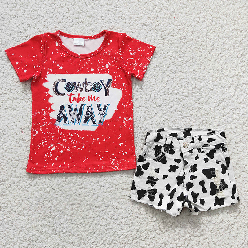 Baby Girl Cow Print Denim Shorts Outfit