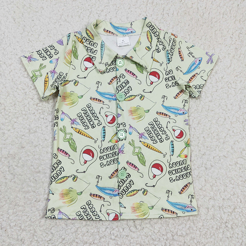 BT0125 Baby Boy Daddy's Fishing Short Sleeve Button Up Shirt