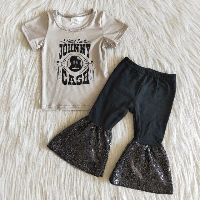Baby Girl Guitar Singer Sequins Bell Pants Music Outfit