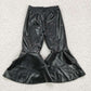 P0034 Baby Girl Black Leather Bell Bottom Pants