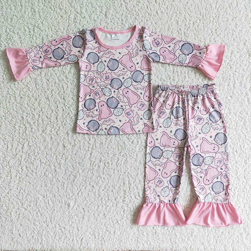 Promotion Baby Girl Halloween Pink Pajamas Set