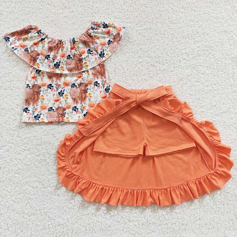 GSSO0184 Baby Girl Western Cow Floral Summer Shorts Skirt Outfit