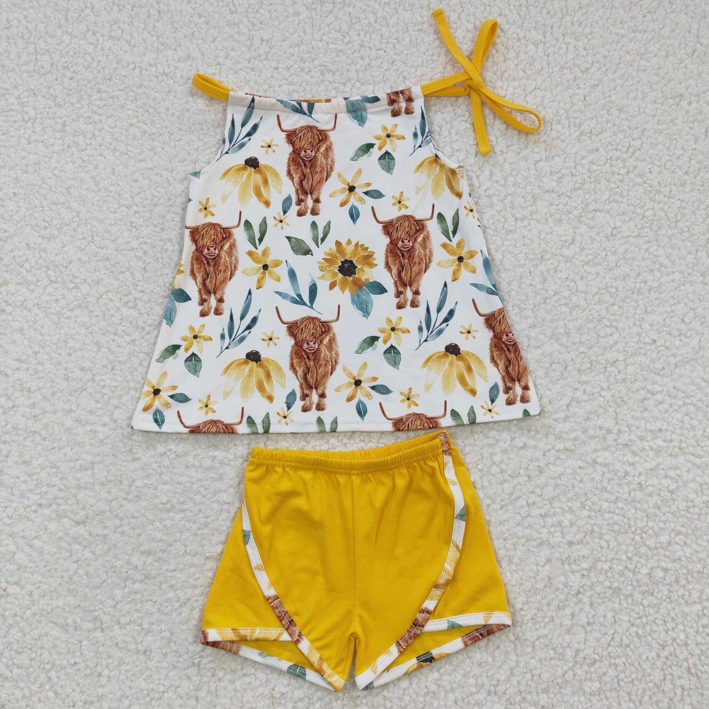 GSSO0207 Baby Girl Western Cow Floral Shorts Summer Outfit