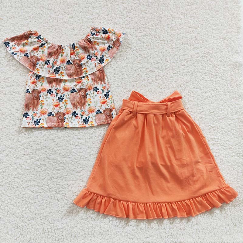 GSSO0184 Baby Girl Western Cow Floral Summer Shorts Skirt Outfit