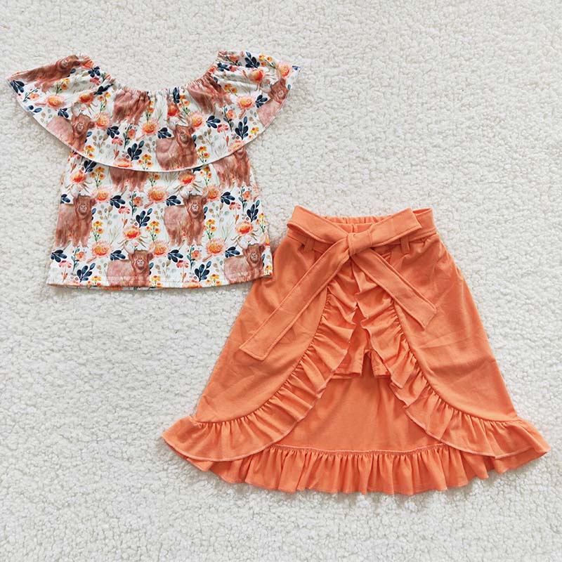 GSSO0184 Baby Girl Western Cow Floral Summer Shorts Skirt Outfit