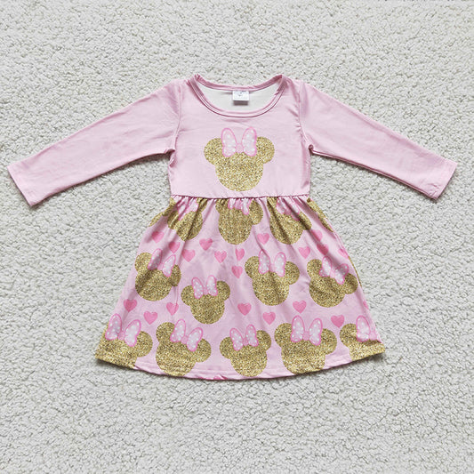 GLD0156 Baby Girl Cartoon Valentine's Pink Heart Dress