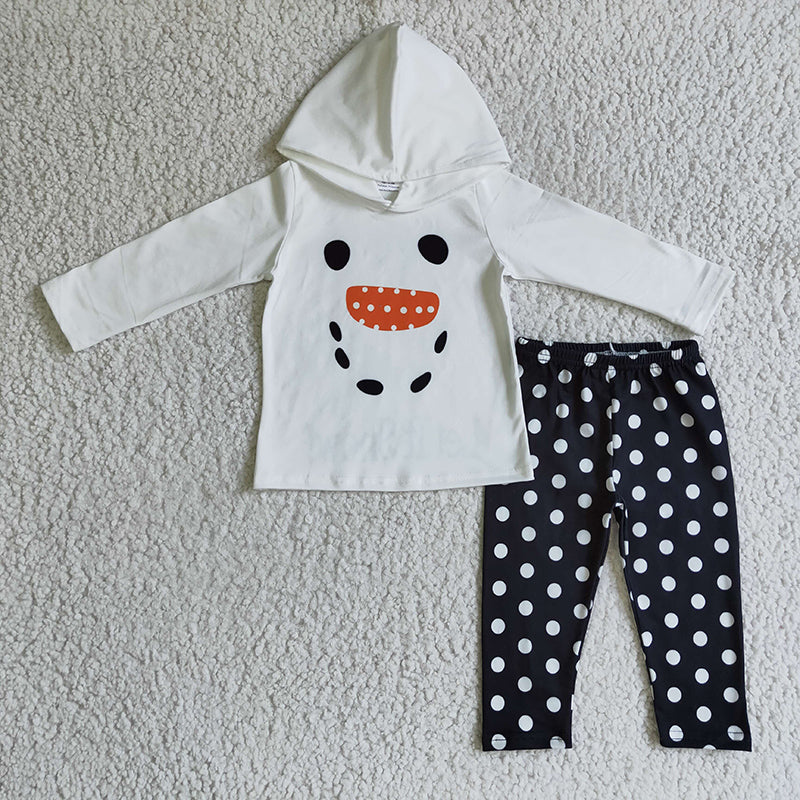 GLP0293 Baby Girl Snowman Hoodie Dots Pants Outfit