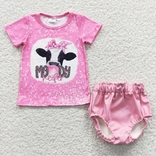 Western Baby Girl Short Sleeves Moody Shirt Pink Leather Bummie Summer Outfit