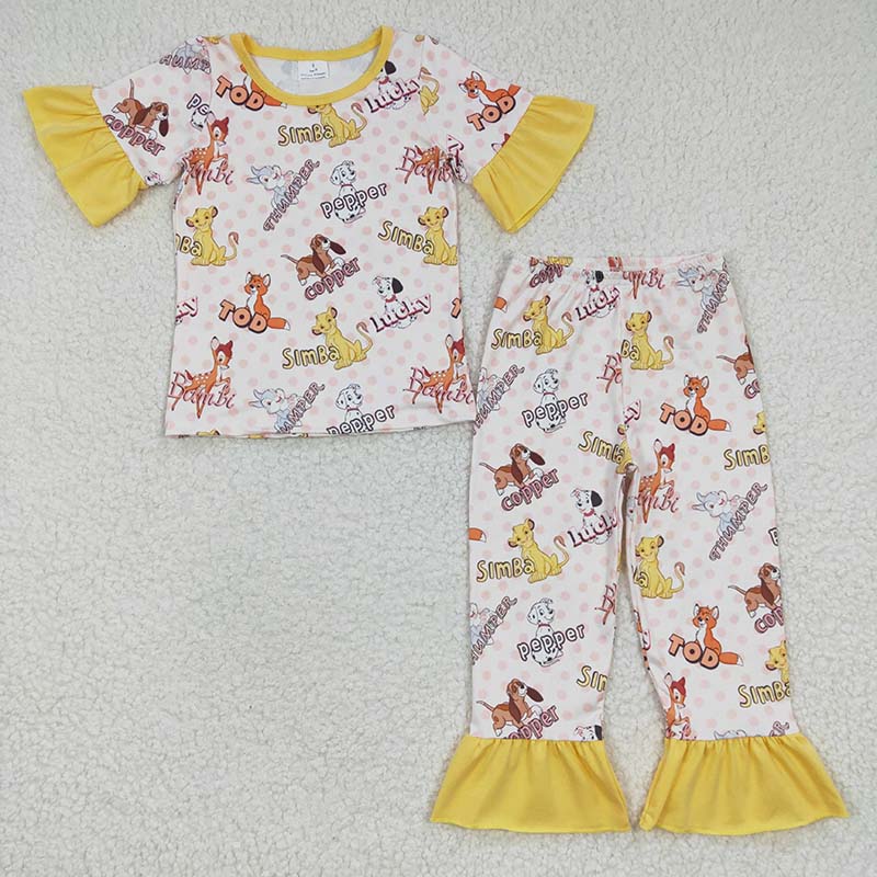 GSPO0423 Baby Girl Lion Short Sleevees Shirt Pants Pajamas Set