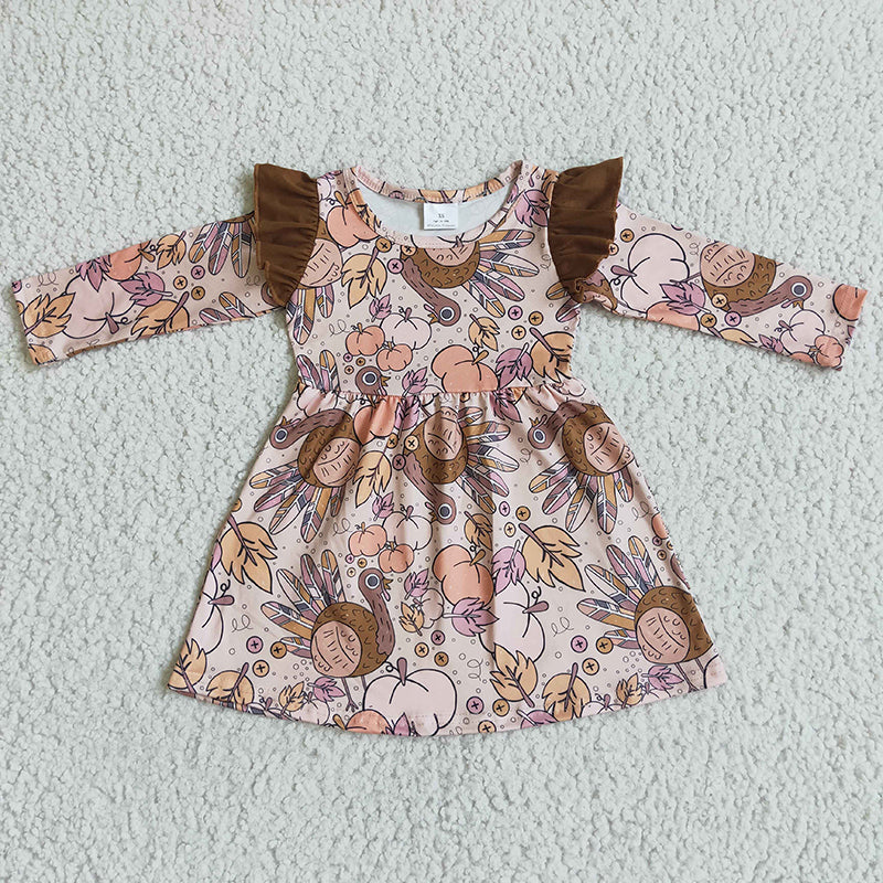 6 A6-11 Baby Girl Thanksgiving Pumpkin Twirl Dress