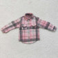 GT0094 Baby Girl Kids Plaid Cotton Pocket Flannel Pink Button Up Shirt
