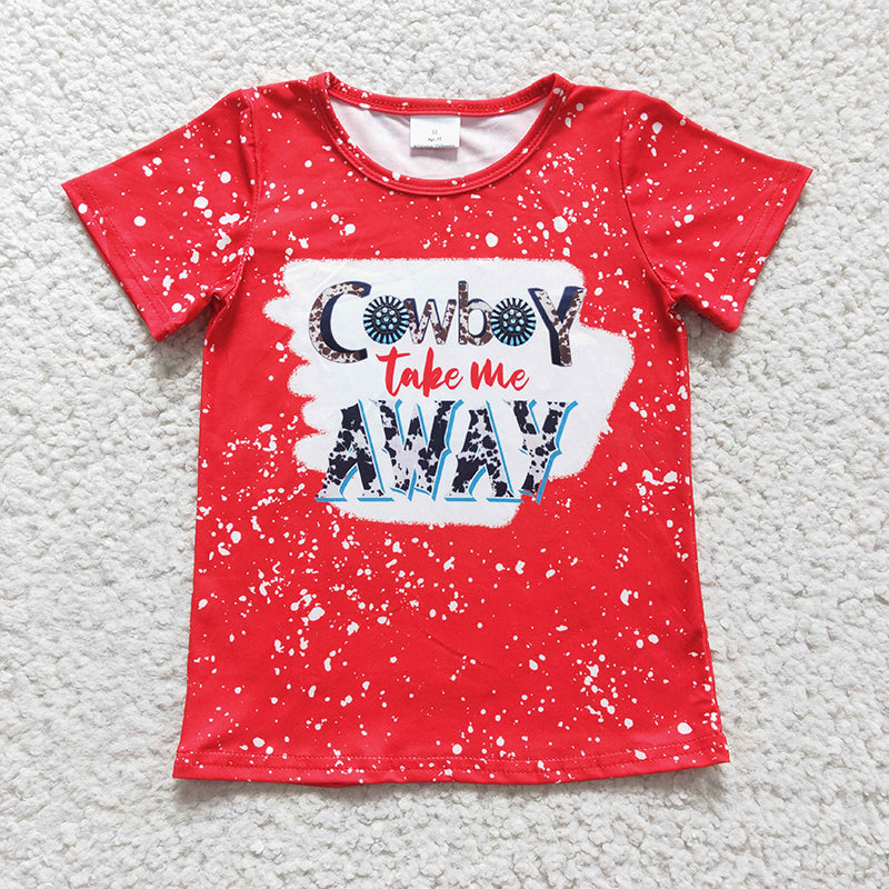 GT0105 Baby Girl Cow Red Short Sleeves Western Shirt