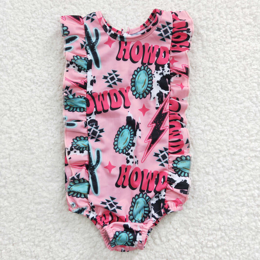 S0036 Baby Girl Bathing Suit Western Howdy One Piece Summer Swimsuit