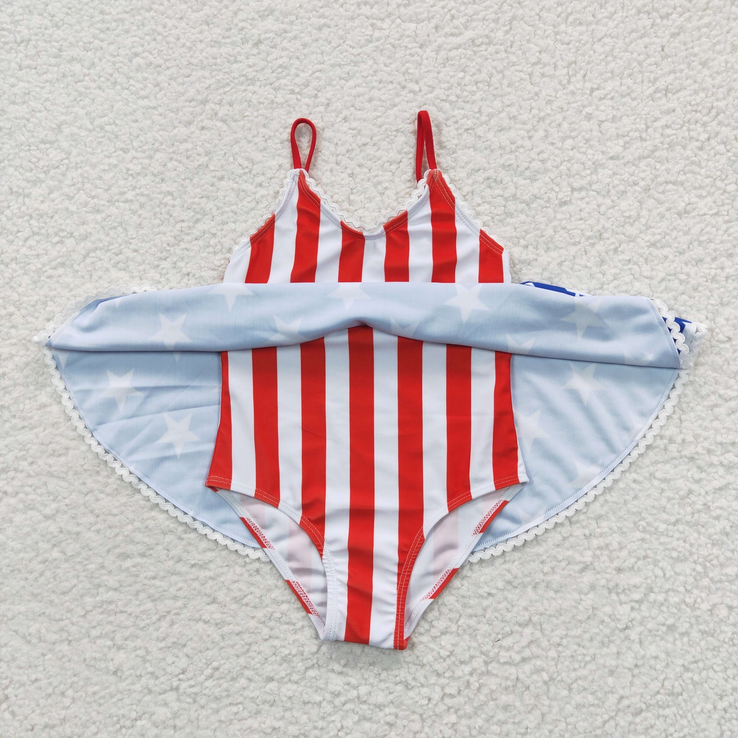 S0091 Baby Girl July 4th One Piece Star Striped Swimsuit