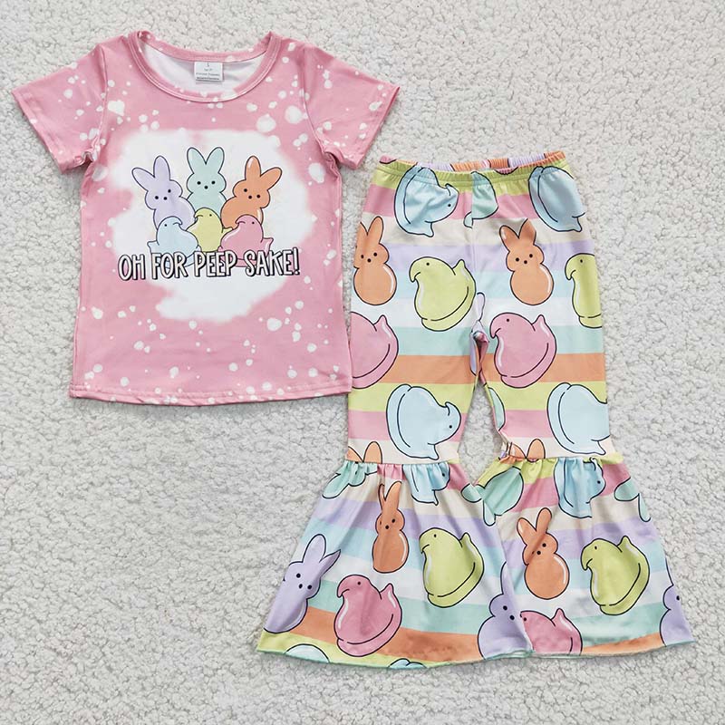 GSPO0435 Baby Girl Easter Rabbit Bunny Bell Pants Pink Outfit