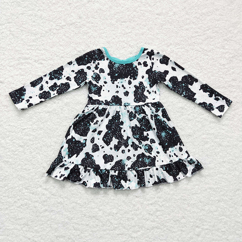 GLD0128 Baby Girl Western Cow Print Long Sleeves Dress